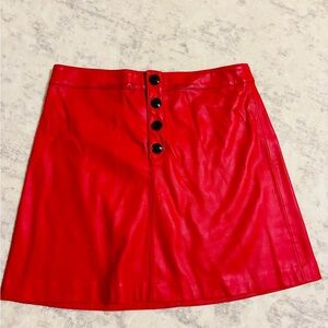 Mango Red Button-Up Faux Leather Skirt
